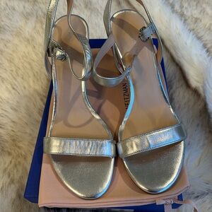 Stuart Weitzman Silver Dancer 75 Block Sandals